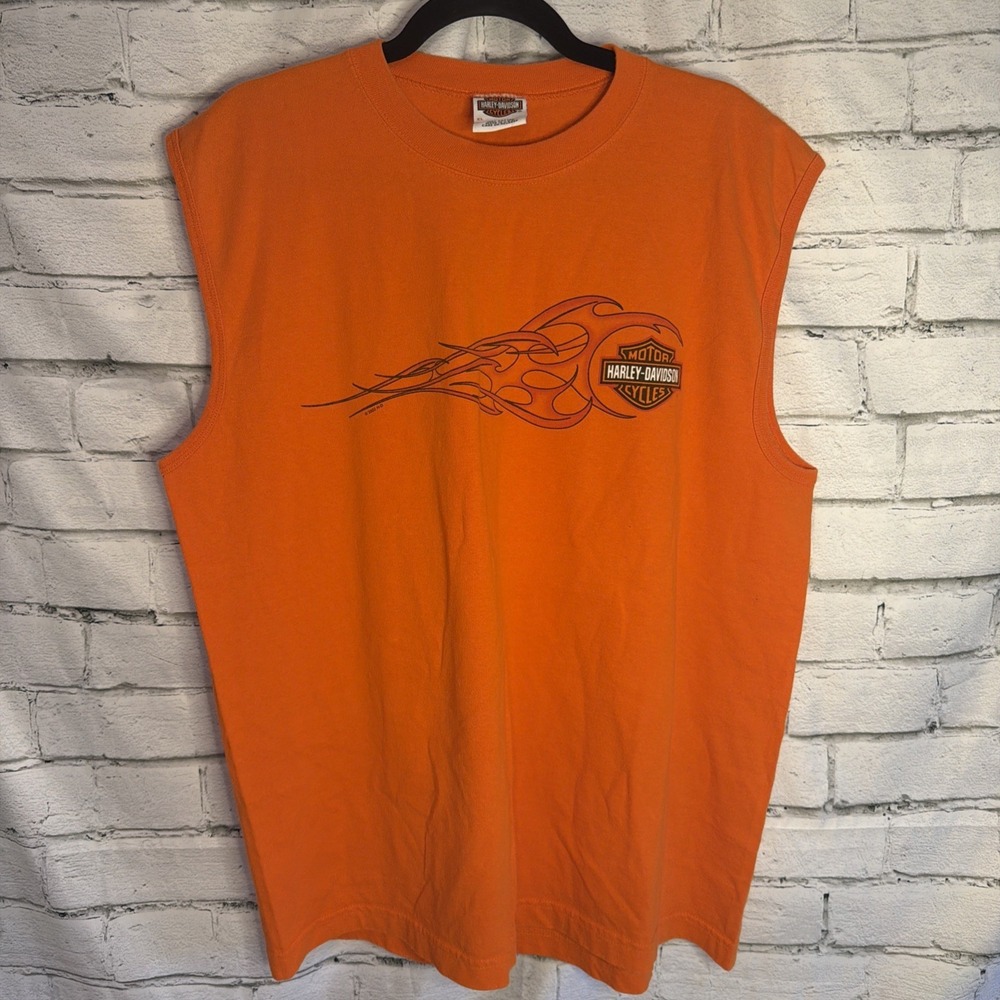Vintage Harley‎ Davidson Orange Kuwait Tank Top Size XL